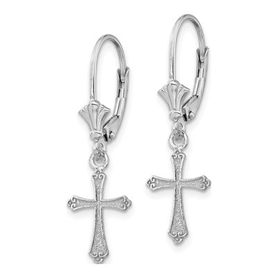 14K White Gold Cross Leverback Earrings – view 3