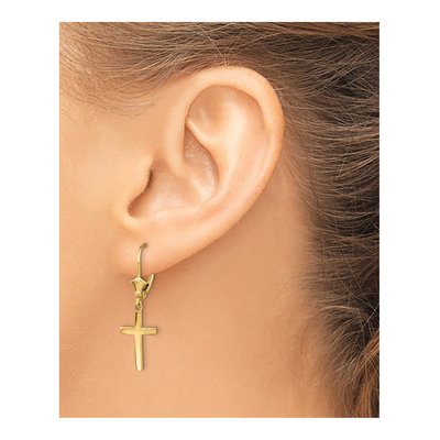 14K Yellow Gold Cross Dangle Leverback Earrings – view 4