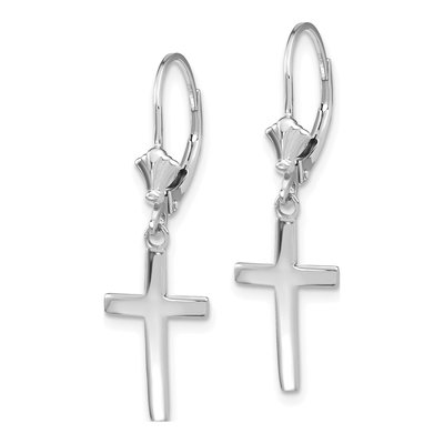 14K White Gold Cross Leverback Earrings – view 3