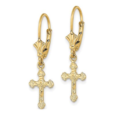 14K Yellow Gold Crucifix Leverback Earrings – view 3