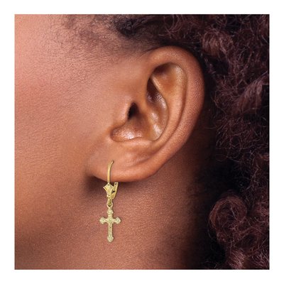 14K Yellow Gold Crucifix Leverback Earrings – view 4