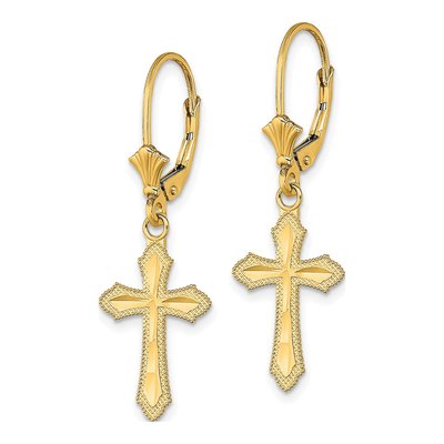 14K Yellow Gold Diamond-Cut Cross Leverback Earrings – view 3