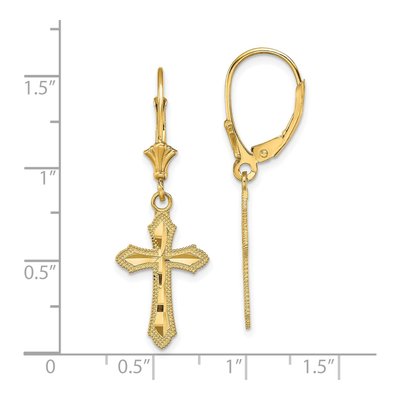 14K Yellow Gold Diamond-Cut Cross Leverback Earrings – view 5