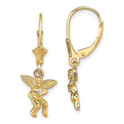 14K Yellow Gold Angel Leverback Earrings