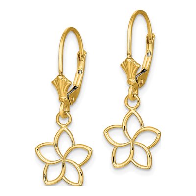14K Yellow Gold Plumeria Flower Leverback Earrings – view 3