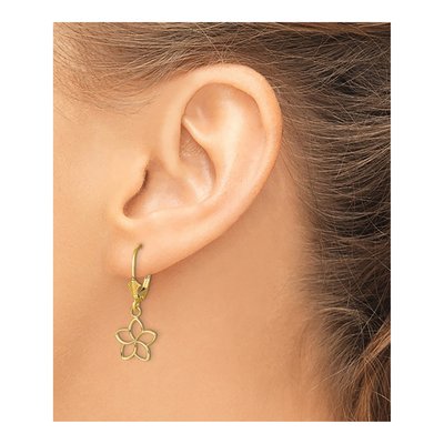 14K Yellow Gold Plumeria Flower Leverback Earrings – view 4