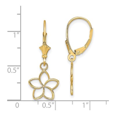 14K Yellow Gold Plumeria Flower Leverback Earrings – view 5