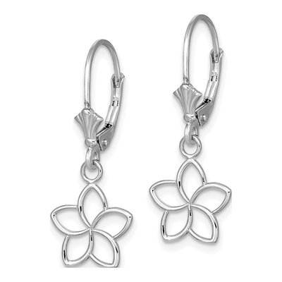 14K White Gold Plumeria Flower Leverback Earrings – view 3