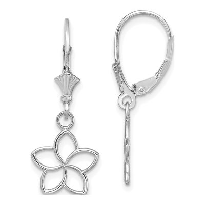 14K White Gold Plumeria Flower Leverback Earrings