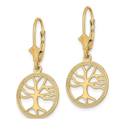 14K Yellow Gold Tree of Life Leverback Earrings – view 3