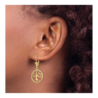 14K Yellow Gold Tree of Life Leverback Earrings – view 4