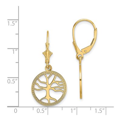 14K Yellow Gold Tree of Life Leverback Earrings – view 5