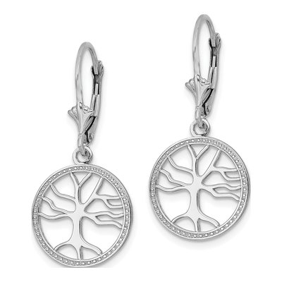 14K White Gold Tree of Life Leverback Earrings – view 3