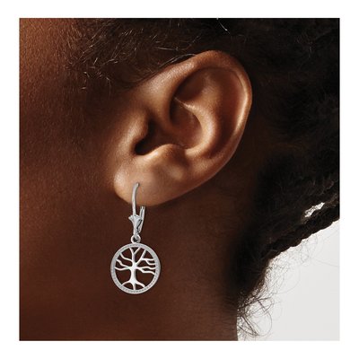 14K White Gold Tree of Life Leverback Earrings – view 4