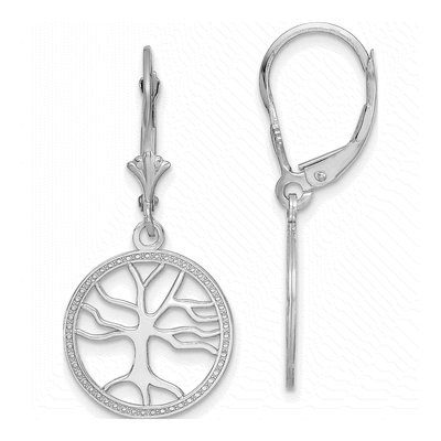 14K White Gold Tree of Life Leverback Earrings