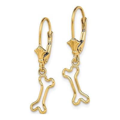 14K Yellow Gold Mini Dog Bone Leverback Earrings – view 3