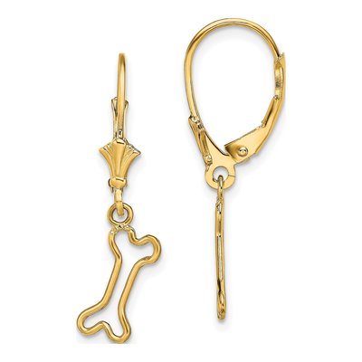 14K Yellow Gold Mini Dog Bone Leverback Earrings