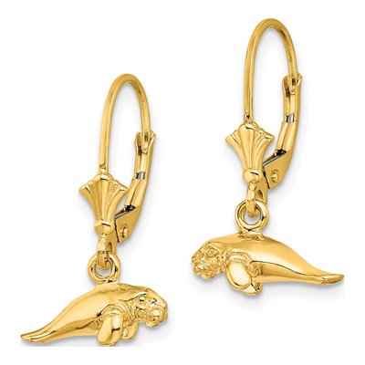 14K Yellow Gold Mini Manatee Leverback Earrings – view 3