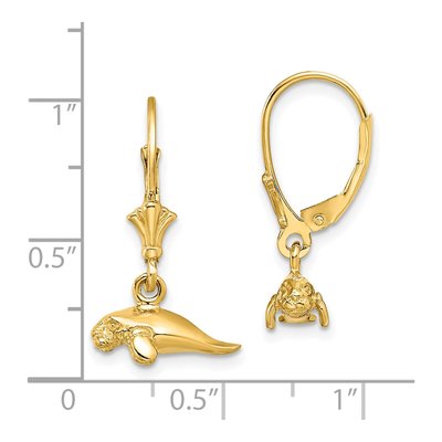 14K Yellow Gold Mini Manatee Leverback Earrings – view 5