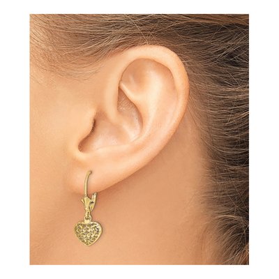 14K Yellow Gold Filigree Puffed Heart Leverback Earrings – view 3