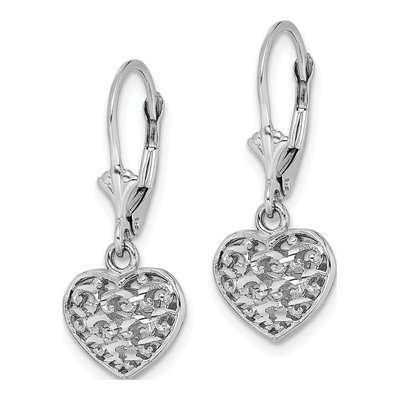 14K White Gold Puffed Heart Leverback Earrings – view 2