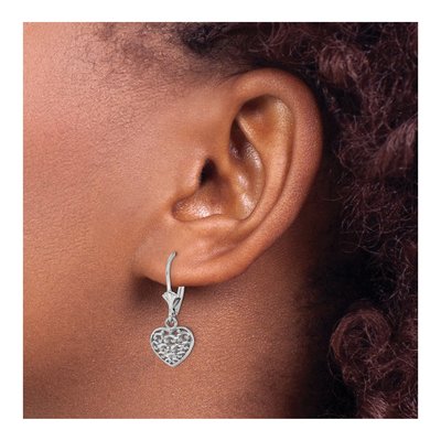 14K White Gold Puffed Heart Leverback Earrings – view 3