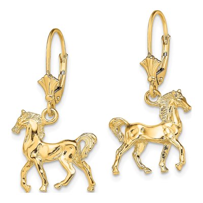 14K Yellow Gold 3-D Horse Leverback Earrings – view 3