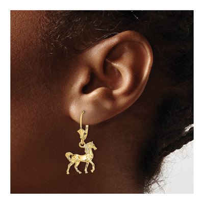 14K Yellow Gold 3-D Horse Leverback Earrings – view 4