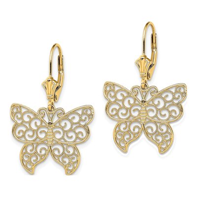 14K Yellow Gold Filigree Butterfly Leverback Earrings – view 3