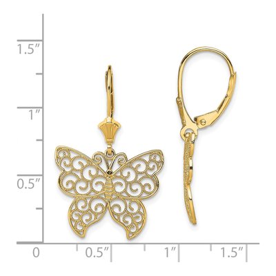 14K Yellow Gold Filigree Butterfly Leverback Earrings – view 5