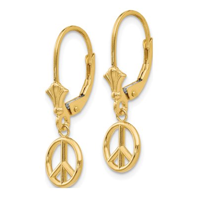 14K Yellow Gold 3-D Peace Symbol Leverback Earrings – view 3