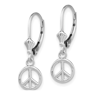 14K White Gold Peace Symbol Leverback Earrings – view 3