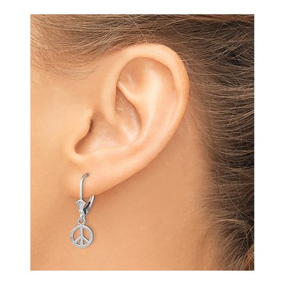 14K White Gold Peace Symbol Leverback Earrings – view 4