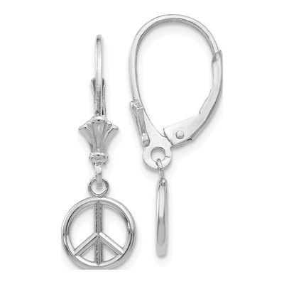 14K White Gold Peace Symbol Leverback Earrings