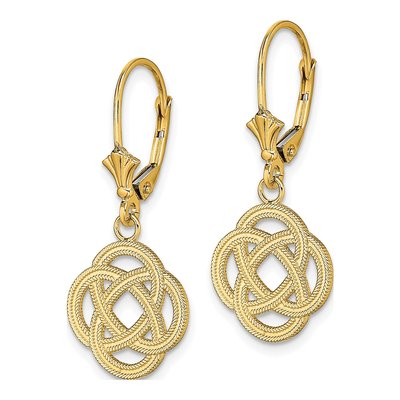 14K Yellow Gold Celtic Knot Leverback Earrings – view 3