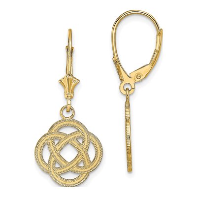 14K Yellow Gold Celtic Knot Leverback Earrings