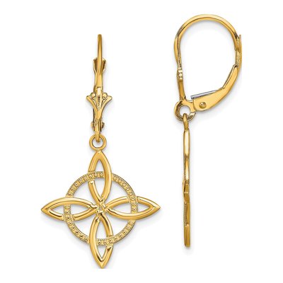 14K Yellow Gold Celtic Knot Leverback Earrings