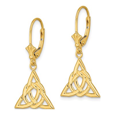 14K Yellow Gold Celtic Trinity Knot Leverback Earrings – view 3