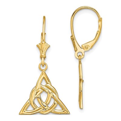 14K Yellow Gold Celtic Trinity Knot Leverback Earrings