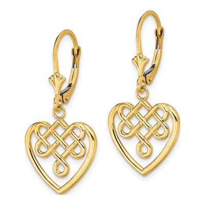 14K Yellow Gold Celtic Heart Leverback Earrings – view 3