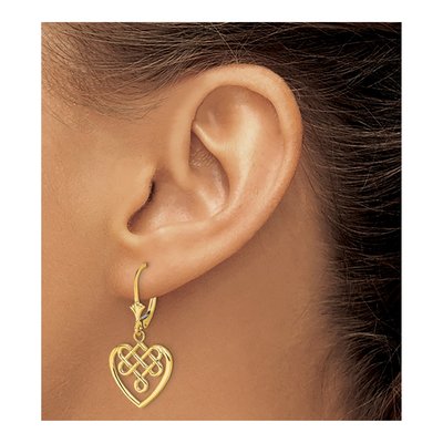 14K Yellow Gold Celtic Heart Leverback Earrings – view 4