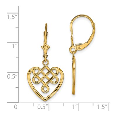 14K Yellow Gold Celtic Heart Leverback Earrings – view 5