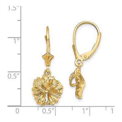 14K Yellow Gold Hibiscus Flower Leverback Earrings – view 5