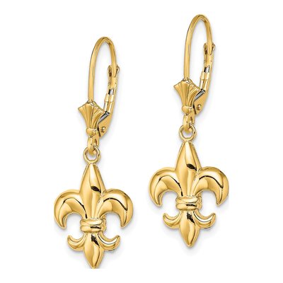 14K Yellow Gold Fleur-De-Lis Leverback Earrings – view 3