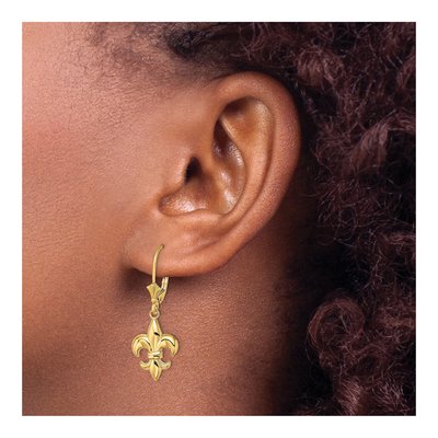 14K Yellow Gold Fleur-De-Lis Leverback Earrings – view 4