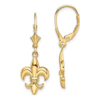 14K Yellow Gold Fleur-De-Lis Leverback Earrings