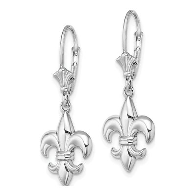 14K White Gold Fleur-De-Lis Leverback Earrings – view 3