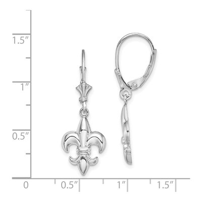 14K White Gold Fleur-De-Lis Leverback Earrings – view 5