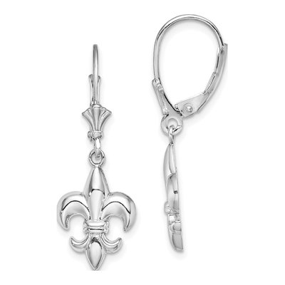 14K White Gold Fleur-De-Lis Leverback Earrings