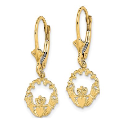 14K Yellow Gold Claddagh Leverback Earrings – view 3